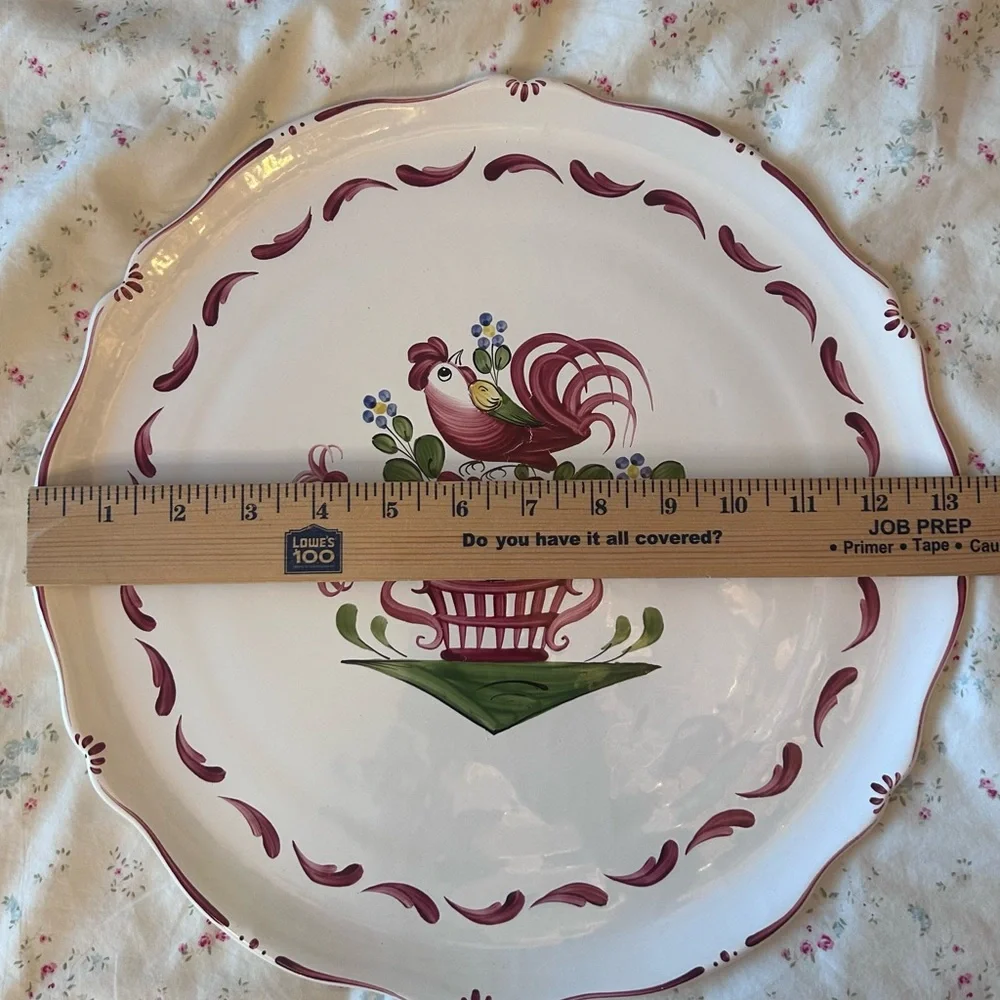French Country Decorative Ceramic  Cake Plate with Rooster Design EUC